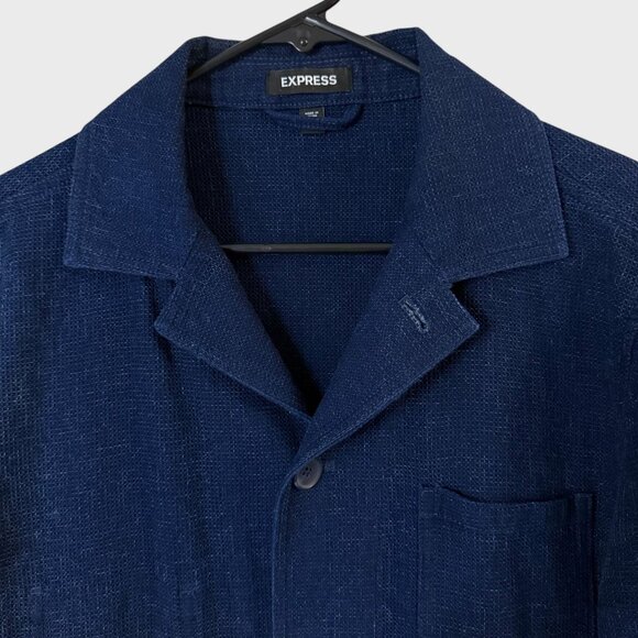 Express Button-Up Textured Waffle-Knit Jacket Blue Men's Size Small 100% Cotton - Picture 5 of 12